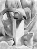 Complex still-life, shading of form, charcoal